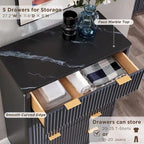 Cassettiera scanalata a 5 cassetti Grigio Scuro / Bianco / Rovere Naturale / Noce Scuro con piano effetto marmo, Singola