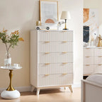 Cassettiera scanalata a 5 cassetti Grigio Scuro / Bianco / Rovere Naturale / Noce Scuro con piano effetto marmo, Singola