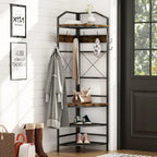 Appendiabiti ad angolo rustico marrone, stile 4-in-1 con 6 ganci doppi, angolo singolo