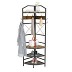 Appendiabiti ad angolo rustico marrone, stile 4-in-1 con 6 ganci doppi, angolo singolo