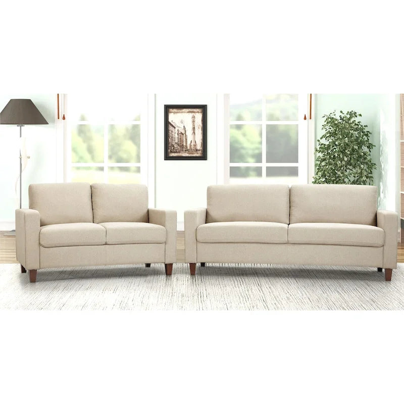 Set divano a 2 posti e divanetto imbottiti – Beige / Verde / Grigio / Arancione, Posti a sedere 2–3
