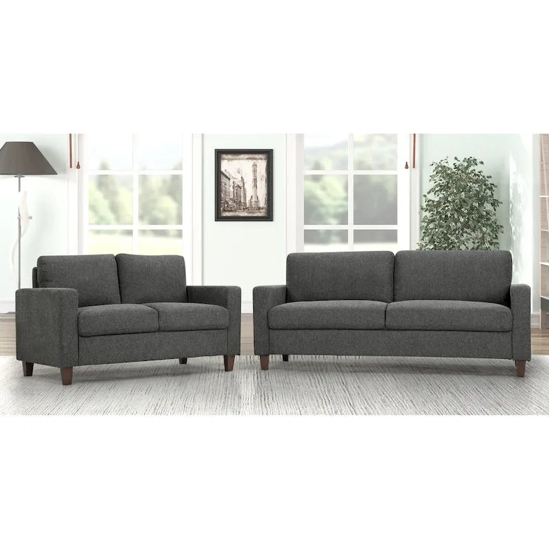 Set divano a 2 posti e divanetto imbottiti – Beige / Verde / Grigio / Arancione, Posti a sedere 2–3