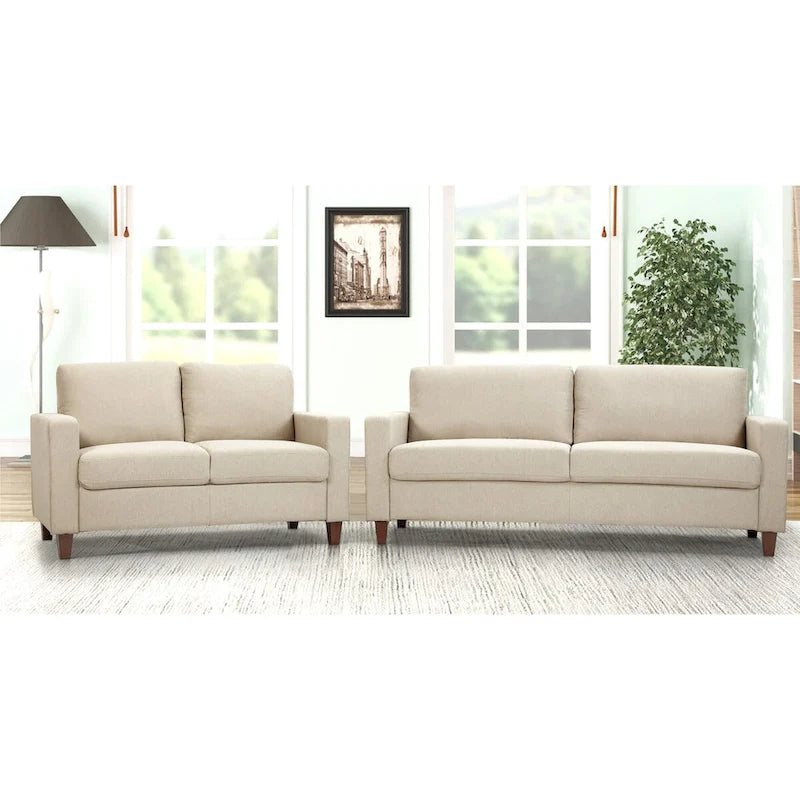 Set divano a 2 posti e divanetto imbottiti – Beige / Verde / Grigio / Arancione, Posti a sedere 2–3