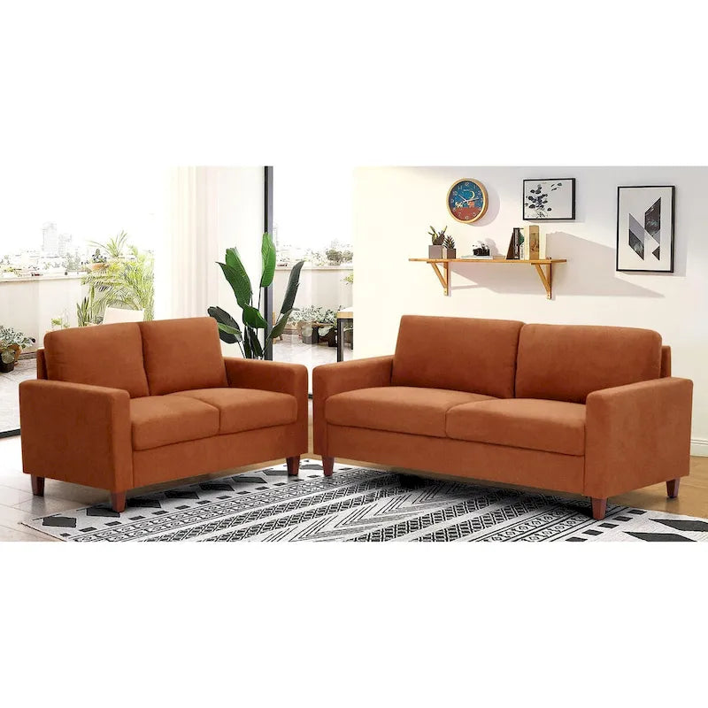 Set divano a 2 posti e divanetto imbottiti – Beige / Verde / Grigio / Arancione, Posti a sedere 2–3