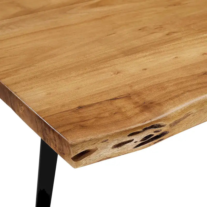 Tavolo da pranzo rettangolare in legno di acacia nero naturale con bordo vivo, 4-8 posti a sedere