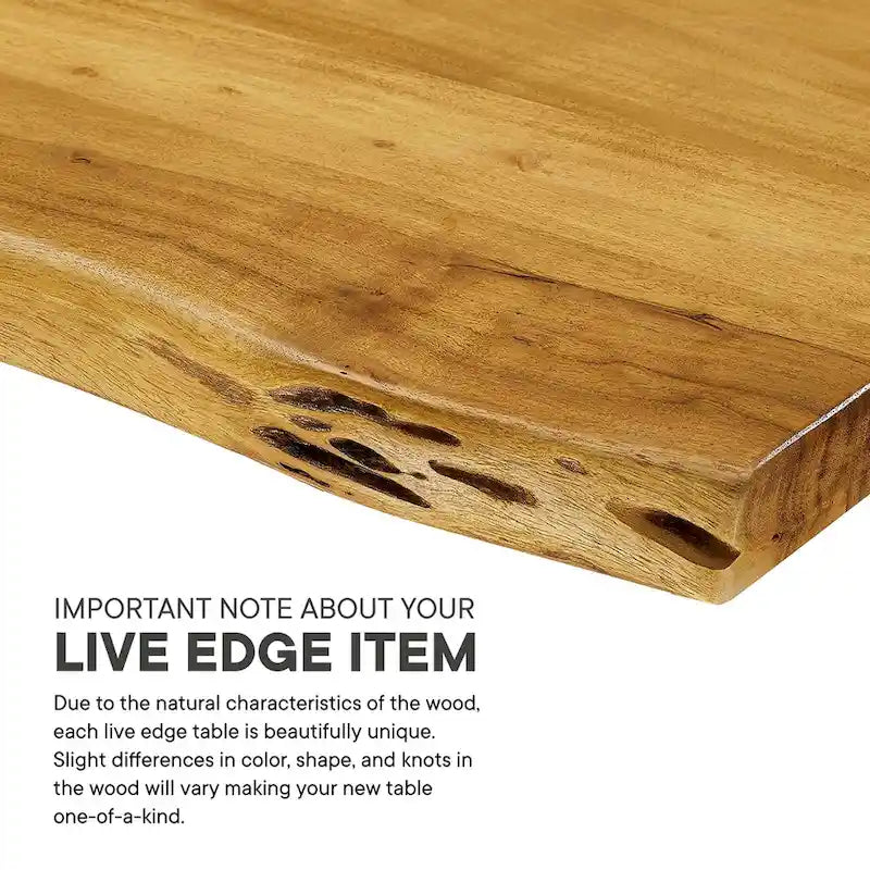 Tavolo da pranzo rettangolare in legno di acacia nero naturale con bordo vivo, 4-8 posti a sedere