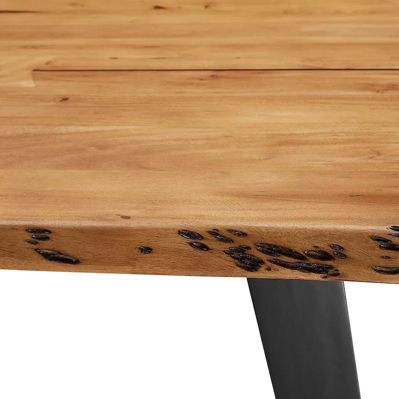 Tavolo da pranzo rettangolare in legno di acacia nero naturale con bordo vivo, 4-8 posti a sedere