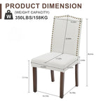 Sedie da pranzo in tessuto di lino beige con schienale borchiato, gambe in legno massello - Set da 2
