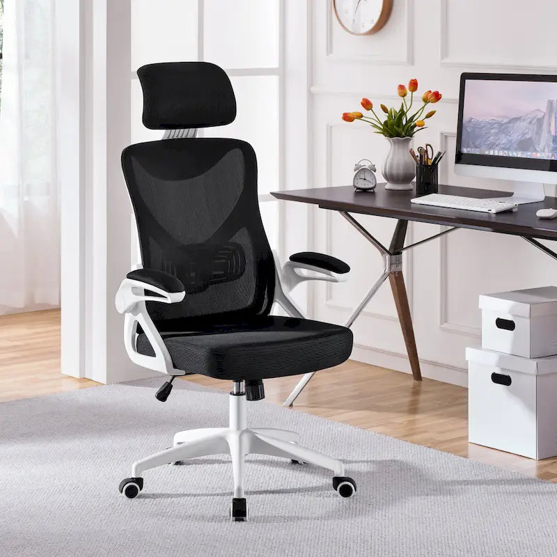 Sedia da ufficio a rete con schienale alto e braccioli ribaltabili, 1 persona – Nera / Grigio bianco / Nero bianco / Grigio pieno
