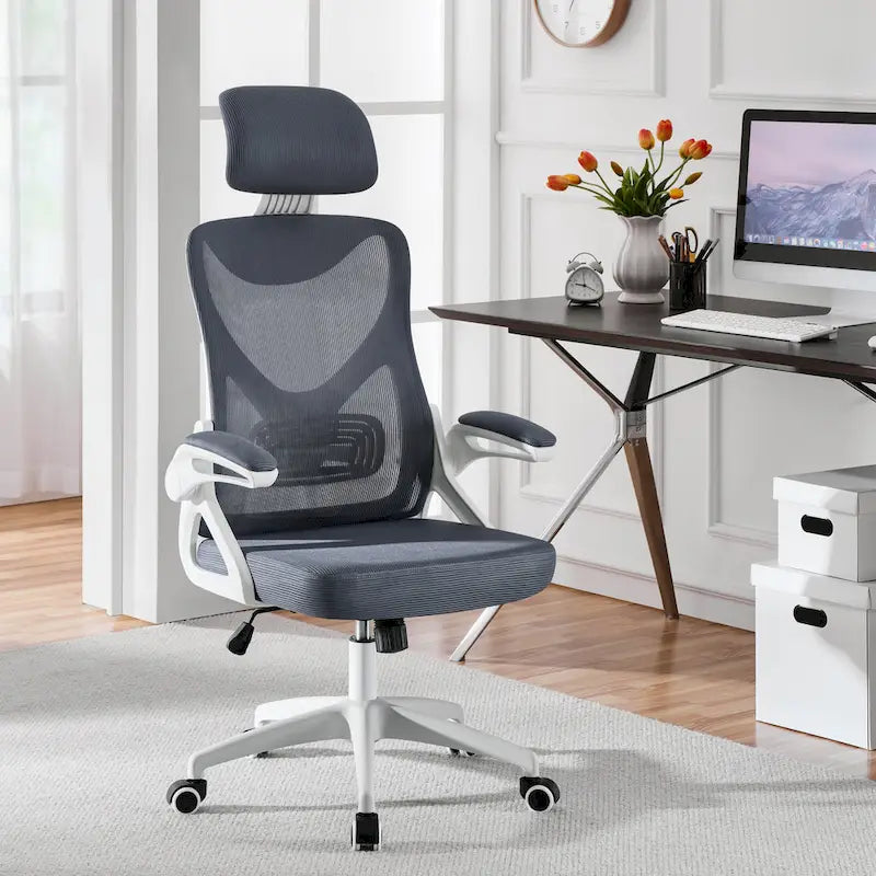 Sedia da ufficio a rete con schienale alto e braccioli ribaltabili, 1 persona – Nera / Grigio bianco / Nero bianco / Grigio pieno