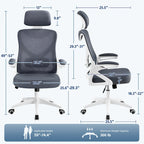 Sedia da ufficio a rete con schienale alto e braccioli ribaltabili, 1 persona – Nera / Grigio bianco / Nero bianco / Grigio pieno