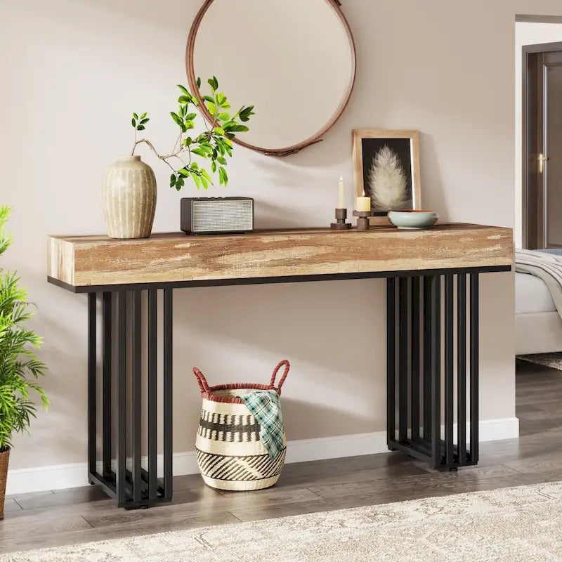 Tavolo consolle in Rovere e Nero / Acero e Nero, 140 cm, stretto, da ingresso o corridoio, per 1 persona