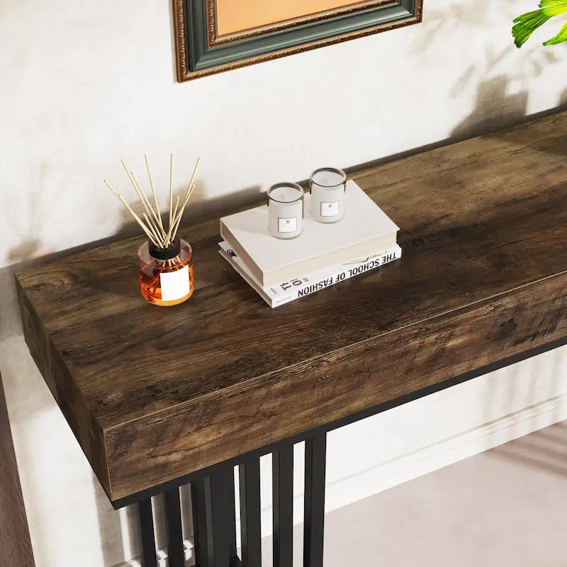 Tavolo consolle in Rovere e Nero / Acero e Nero, 140 cm, stretto, da ingresso o corridoio, per 1 persona