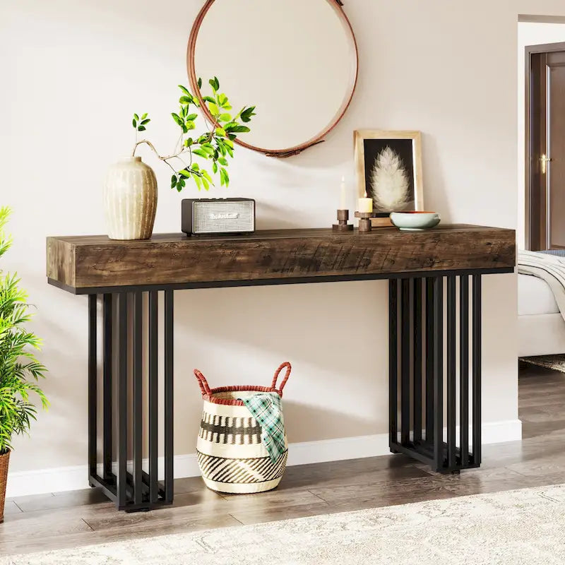 Tavolo consolle in Rovere e Nero / Acero e Nero, 140 cm, stretto, da ingresso o corridoio, per 1 persona
