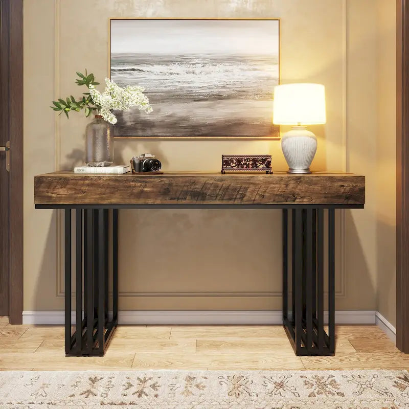 Tavolo consolle in Rovere e Nero / Acero e Nero, 140 cm, stretto, da ingresso o corridoio, per 1 persona