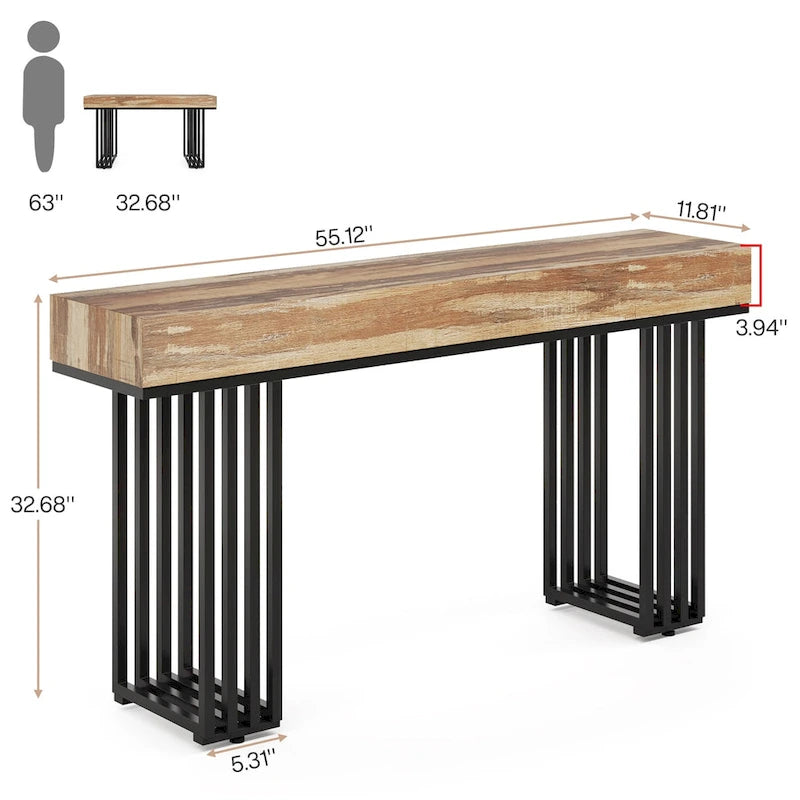 Tavolo consolle in Rovere e Nero / Acero e Nero, 140 cm, stretto, da ingresso o corridoio, per 1 persona