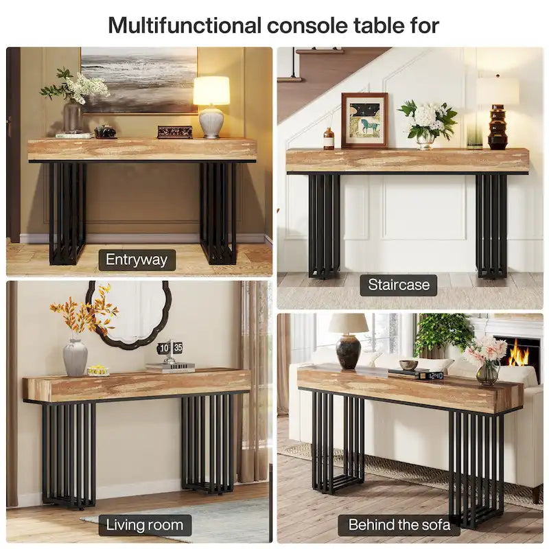 Tavolo consolle in Rovere e Nero / Acero e Nero, 140 cm, stretto, da ingresso o corridoio, per 1 persona