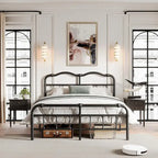 Heavy-duty Anti-Wobble 18 Inch Bed Frame With Wavy Art Headboard, Easy Assembly
