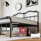 Struttura Letto in Metallo Nero con Testiera Curva Ondulata, Altezza 45,7 cm, da Singolo a California King, 1-2 Persone