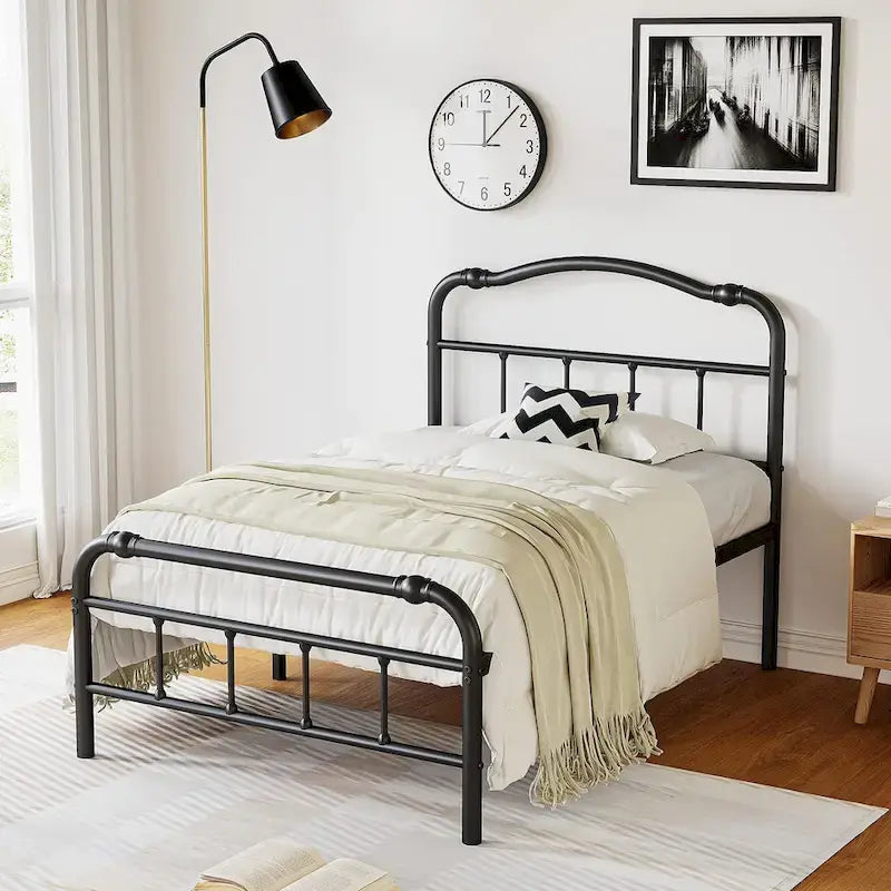 Struttura Letto in Metallo Nero con Testiera Curva Ondulata, Altezza 45,7 cm, da Singolo a California King, 1-2 Persone