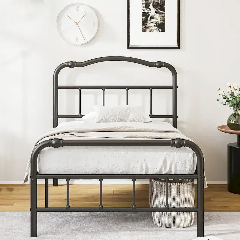 Struttura Letto in Metallo Nero con Testiera Curva Ondulata, Altezza 45,7 cm, da Singolo a California King, 1-2 Persone