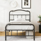 Struttura Letto in Metallo Nero con Testiera Curva Ondulata, Altezza 45,7 cm, da Singolo a California King, 1-2 Persone