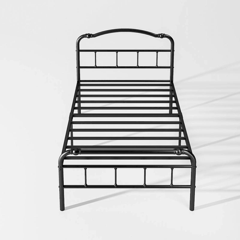 Struttura Letto in Metallo Nero con Testiera Curva Ondulata, Altezza 45,7 cm, da Singolo a California King, 1-2 Persone
