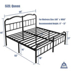 Struttura Letto in Metallo Nero con Testiera Curva Ondulata, Altezza 45,7 cm, da Singolo a California King, 1-2 Persone