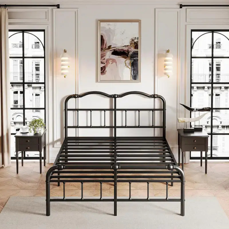 Struttura Letto in Metallo Nero con Testiera Curva Ondulata, Altezza 45,7 cm, da Singolo a California King, 1-2 Persone