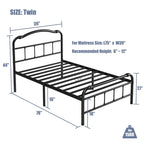 Struttura Letto in Metallo Nero con Testiera Curva Ondulata, Altezza 45,7 cm, da Singolo a California King, 1-2 Persone