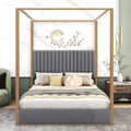 Letto a baldacchino a piattaforma Queen, in lino, grigio/beige, 2 posti letto