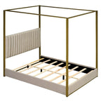Letto a baldacchino a piattaforma Queen, in lino, grigio/beige, 2 posti letto