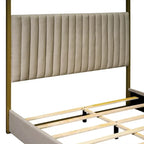 Letto a baldacchino a piattaforma Queen, in lino, grigio/beige, 2 posti letto